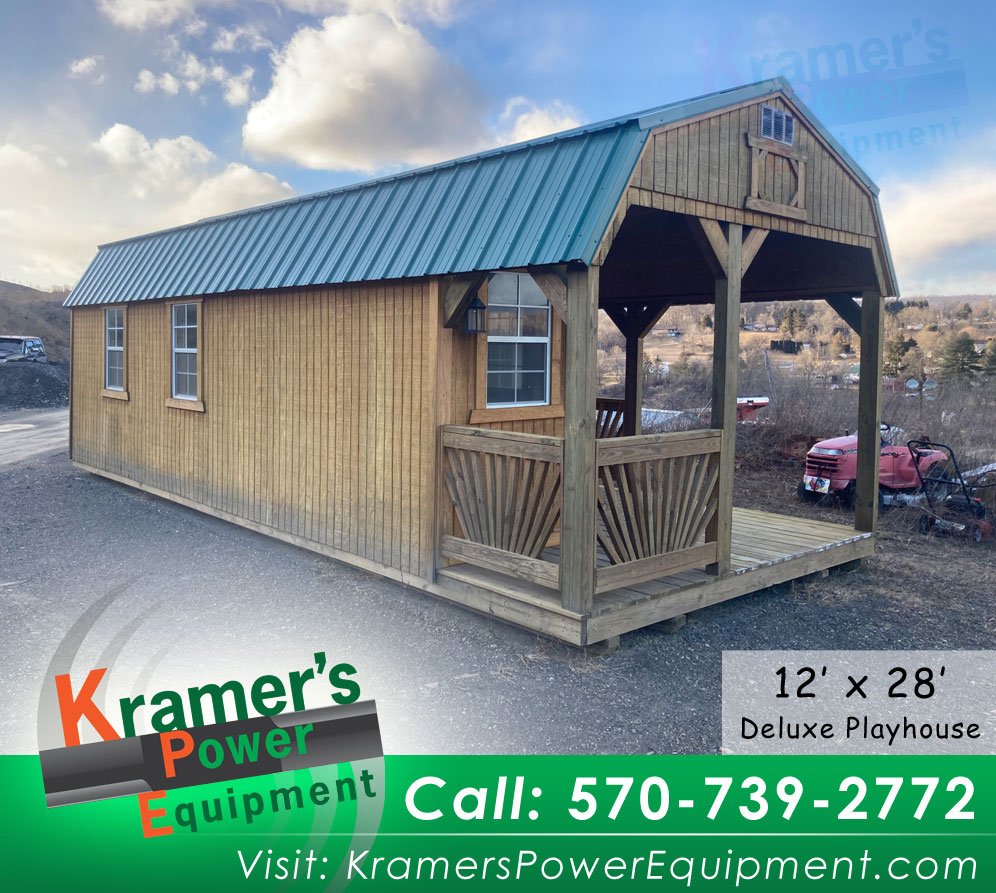 Outside of Repo Lofted Barn Deluxe Playhouse (12'x28')