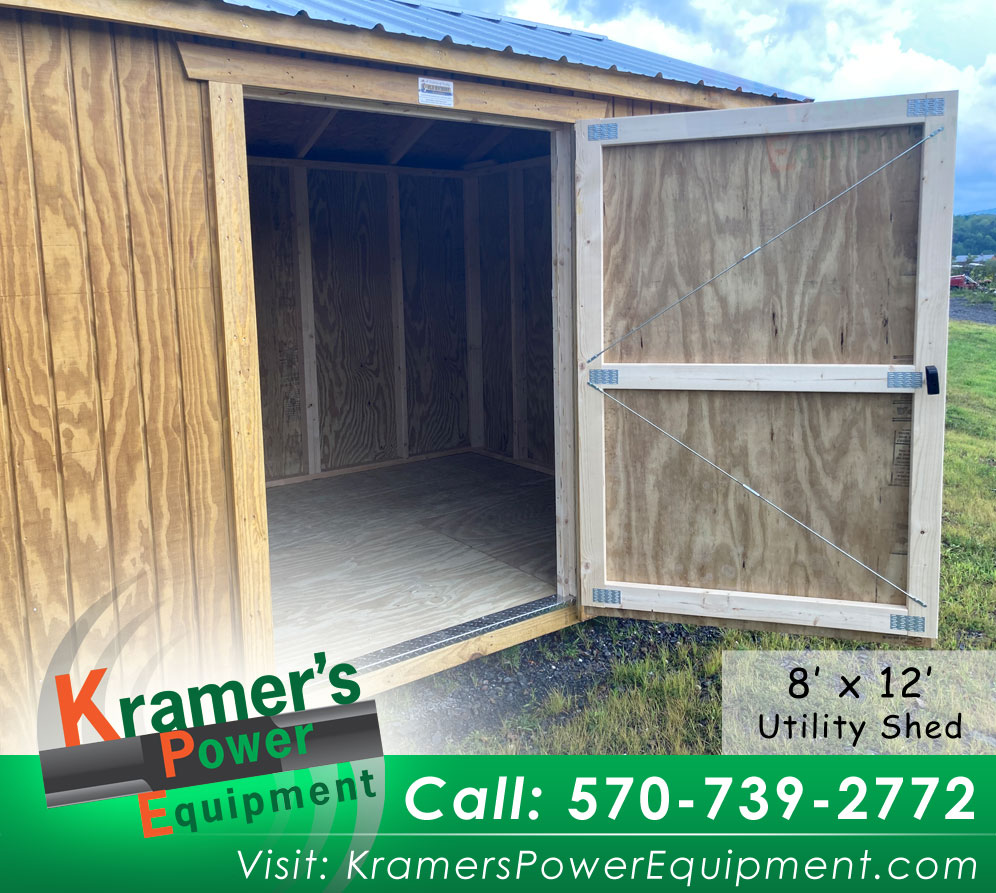 8'x12' Honey Gold Shed with 4ft Door & Silver Metal Roof