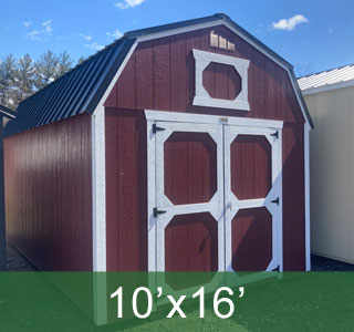 Quality Shed Built By Old Hickory - Pinnacle Red Lofted Barn For Sale with Shelves and White Trim