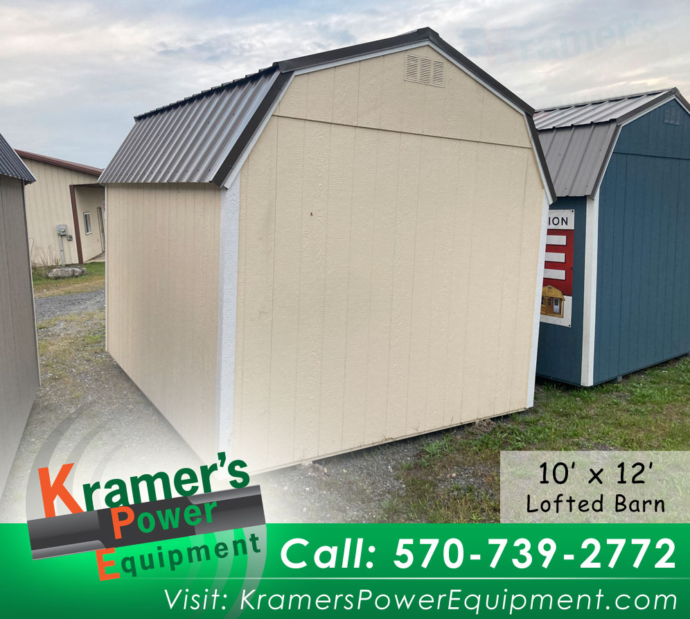 Navajo White Lofted Barn with Shelves For Sale (10'x12')