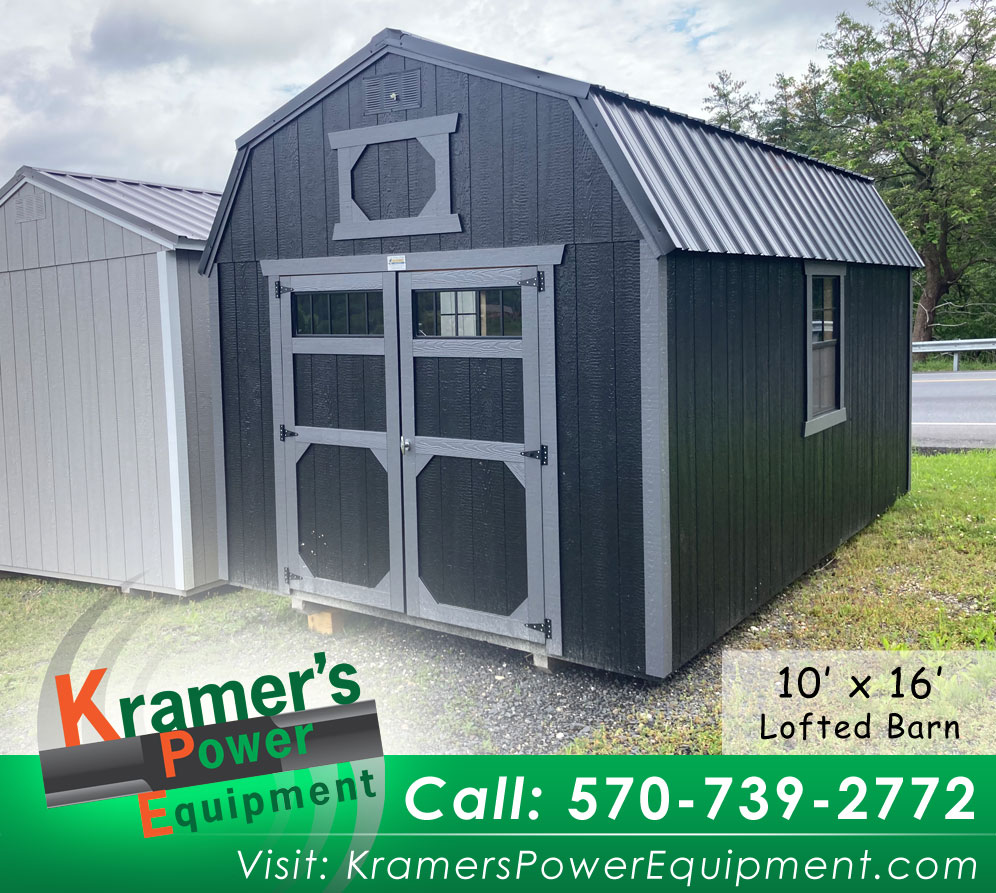 Black Lofted Barn with Double Doors & with Windows (10'x16')