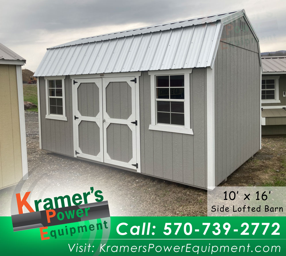 Gray Lofted Barn with Double Doors & Windows (10'x16')