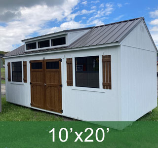 Dormer Shed with Brown Doors