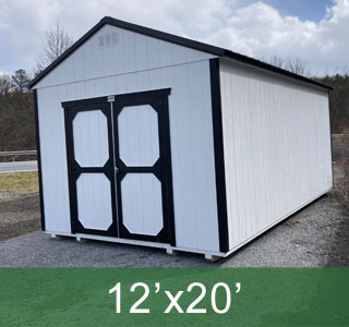 white utility storage shed 12x20